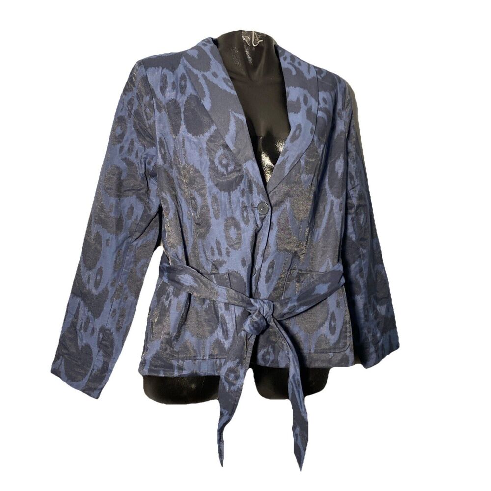 Isaac Mizrahi Live Women's Belted Blazer Jacket 14 Black Blue